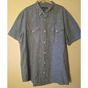 Broletto Mens XL Linen & Cotton Blend Short Sleeve Shirt Chambray Blue Button Up
